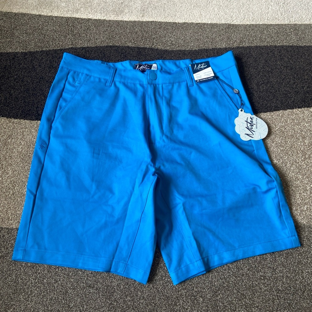 Mister New York Shorts Mens Blue Stretch Dry Wick Golf Athleisure Sz 34 NWT